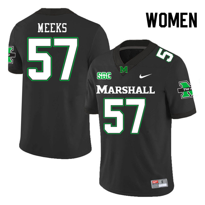 Women #57 Eric Meeks Marshall Thundering Herd SBC Conference College Football Jerseys Stitched-Black